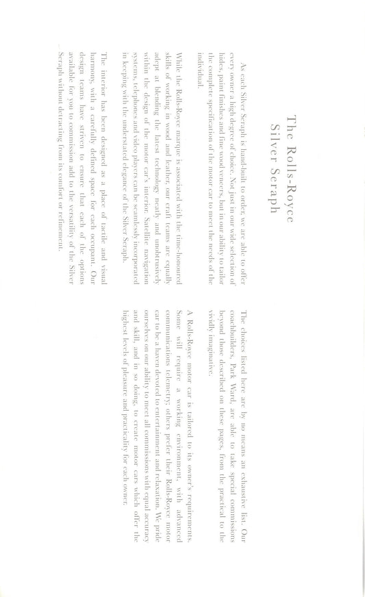 Rolls-Royce Silver Seraph Commissioning Guide Brochure