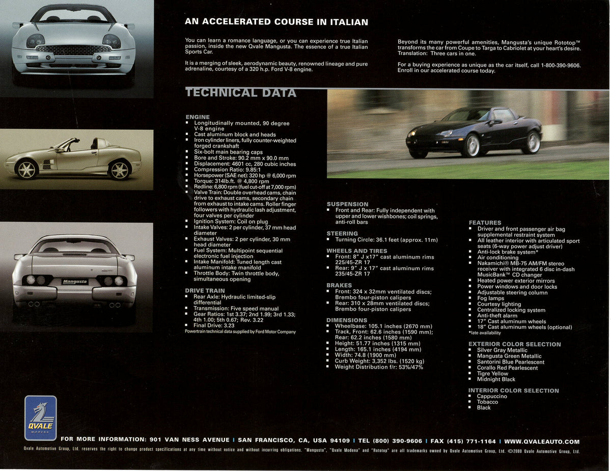 Qvale Mangusta - AKA De Tomaso Biguá - Brochure