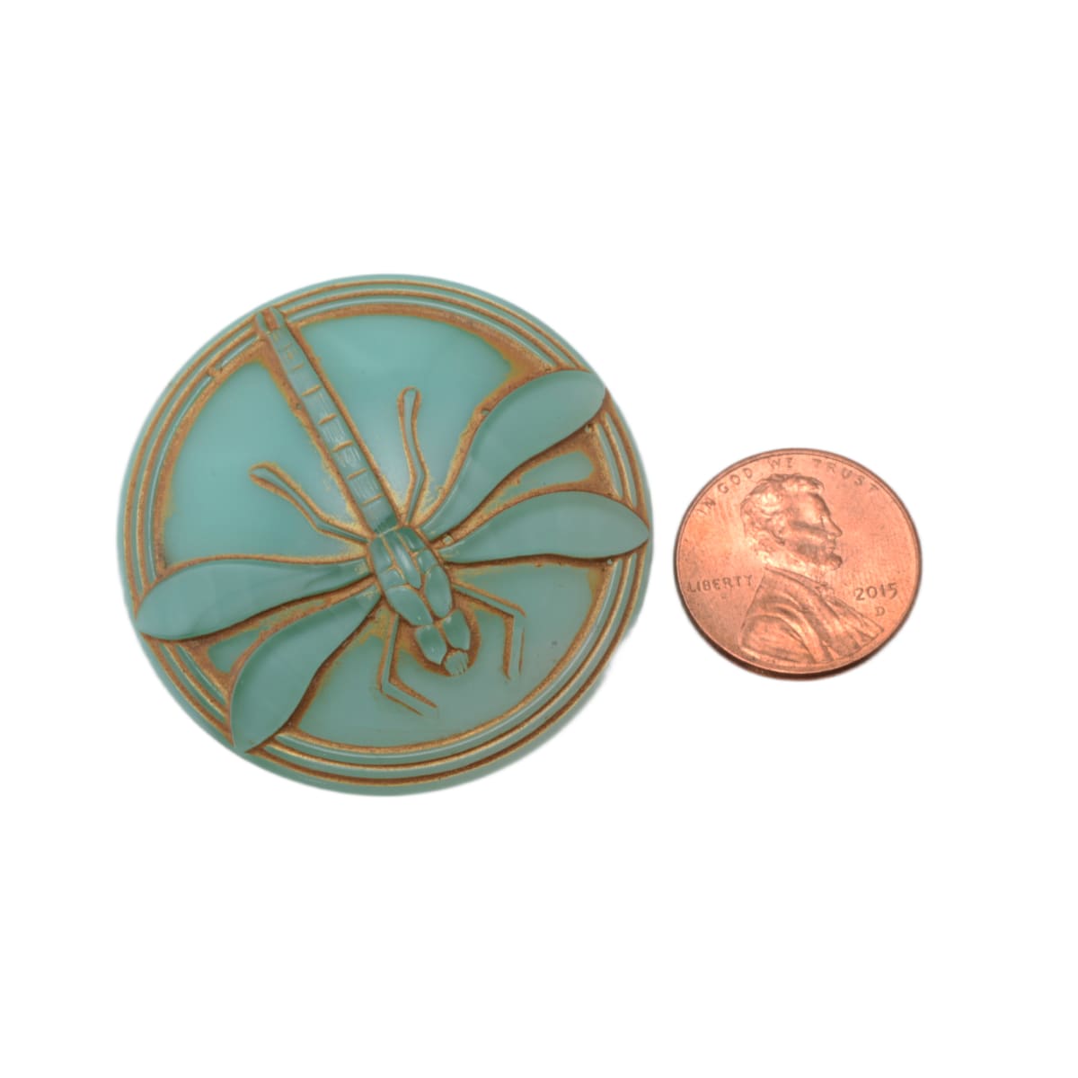 Czech Glass Turquoise Dragonfly Button 40mm - Art Nouveau Style Vintage Button