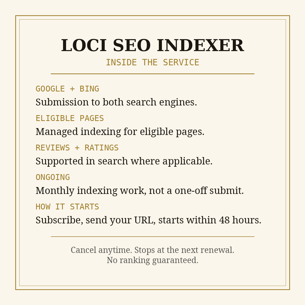 Loci SEO Indexer - inside the service