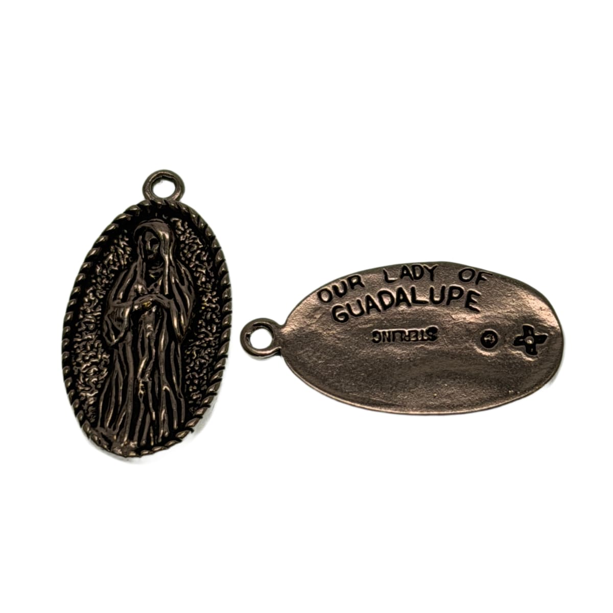 Sterling Silver Our Lady of Guadalupe Religious Charm - 26x13mm Sacred Medal Pendant Sold Individually