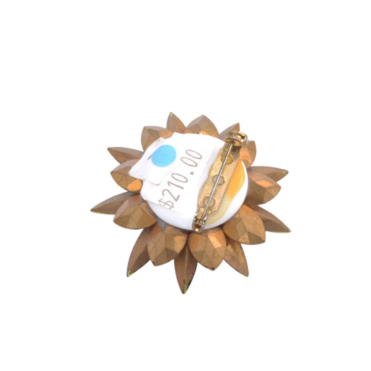 Vintage Swarovski Crystal Flower Brooch: Olivine Green Amber Aurora Borealis 49mm