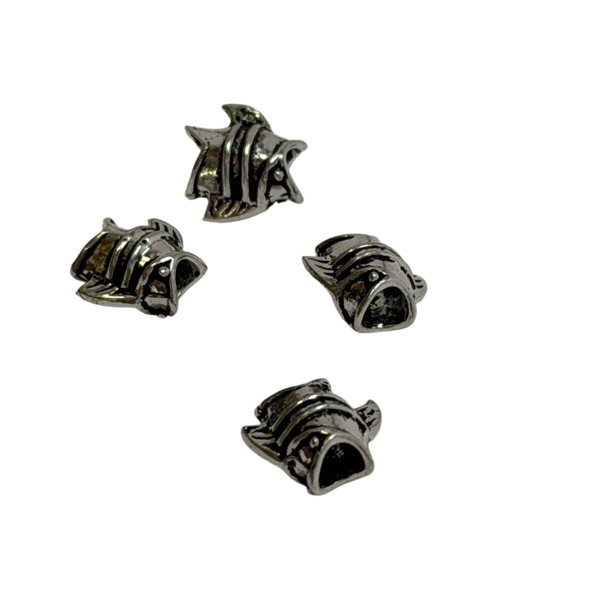 Sterling Silver Fish Beads 10mm Large Hole 5.5mm - Set of 4