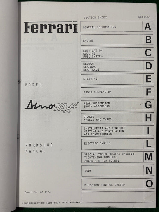 Ferrari Dino 308 GT4 Workshop Manual (110/75)(MP)(SC)