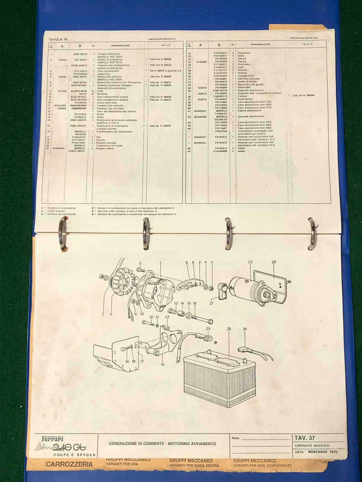 Ferrari 246 GT Dino GT Coupe & Spyder Spare Parts Catalogue (113/75)(MC)