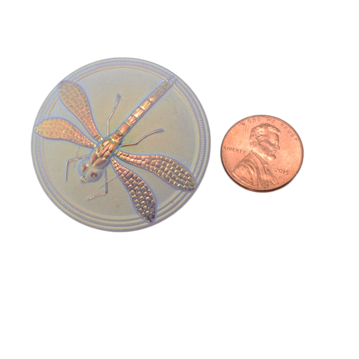 Czech Glass Dragonfly Button 40mm - Iridescent Crystal with Gold Accents
