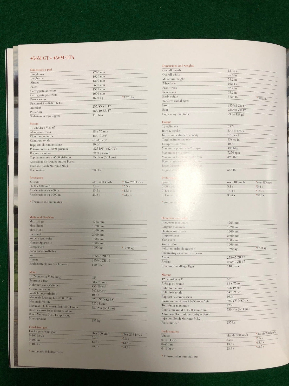 Ferrari 456 M GT & GTA Brochure (1387/98)