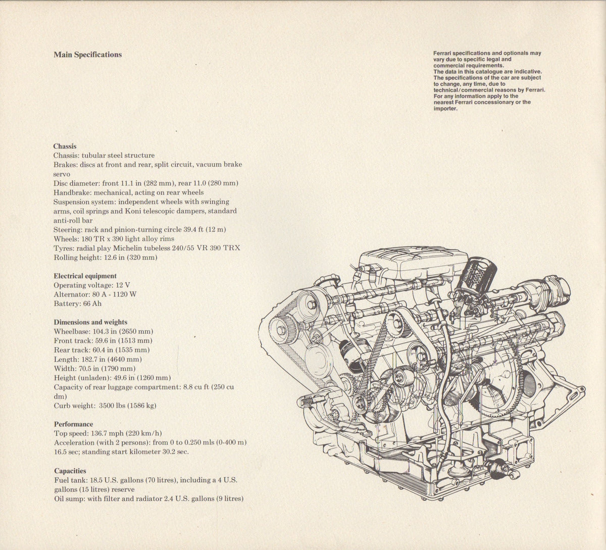 Ferrari Mondial 8 US Version Prestige Brochure (220/81 - 5.5M/9/81)