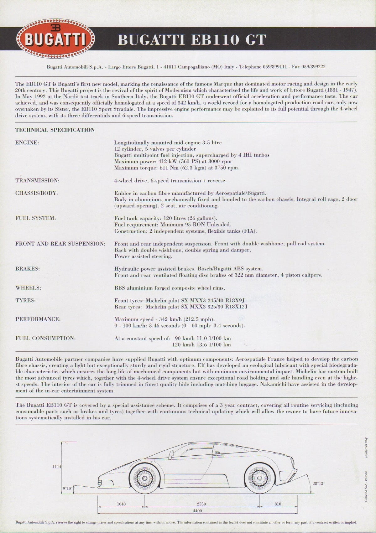 Bugatti EB110 GT Brochure