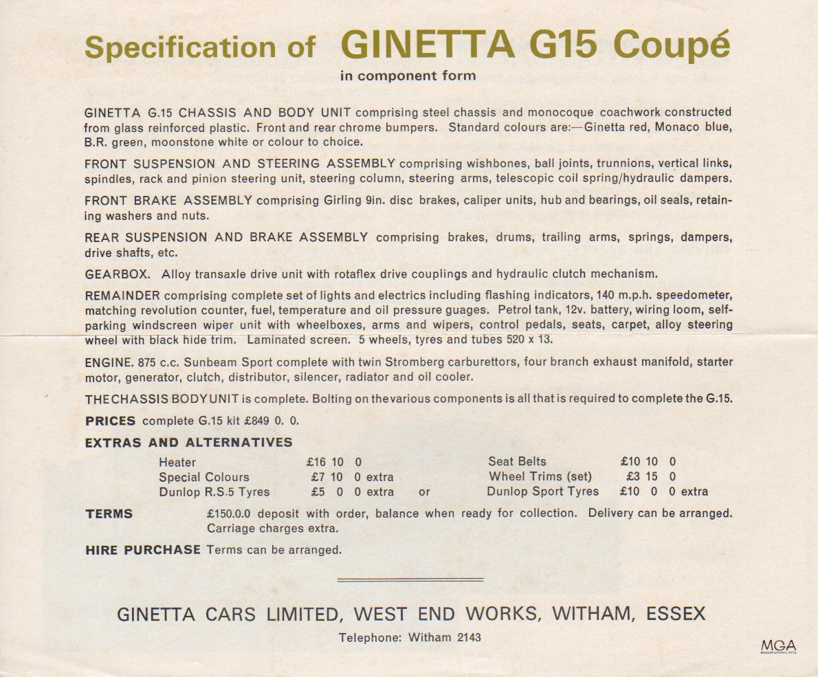 Ginetta G15 Brochure 1966