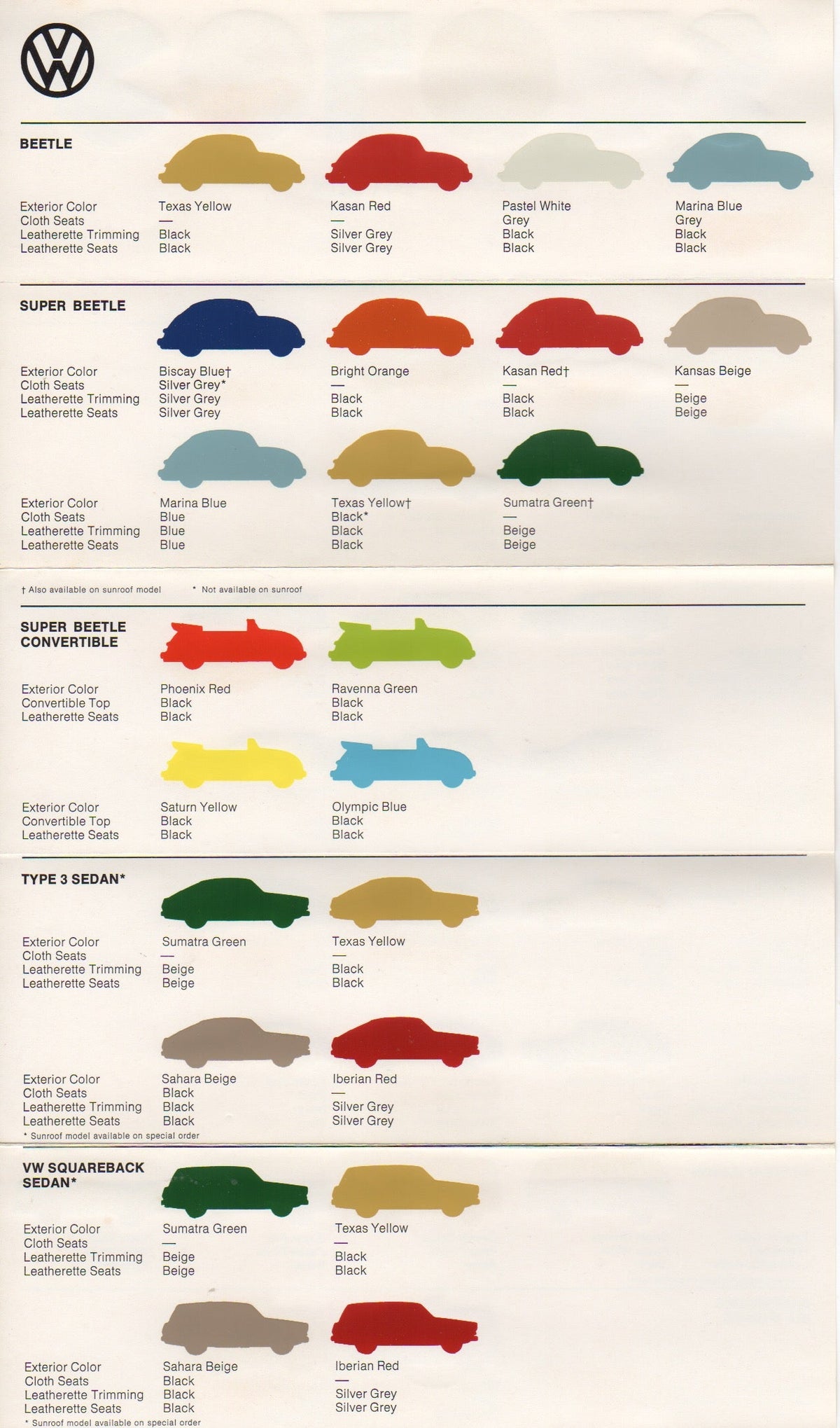 Volkswagen VW 1973 Colours Brochure
