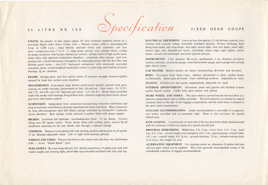 Jaguar XK 120 Brochure 1952