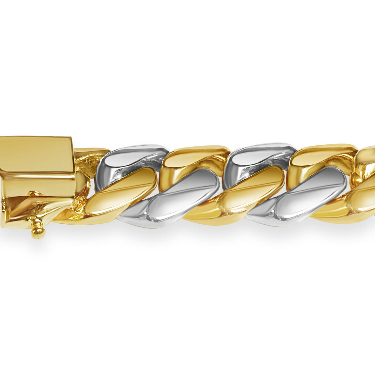 Miami Cuban Solid White/Yellow/Rose Gold Handmade Bracelet , 13mm, 6.5-10 Inch