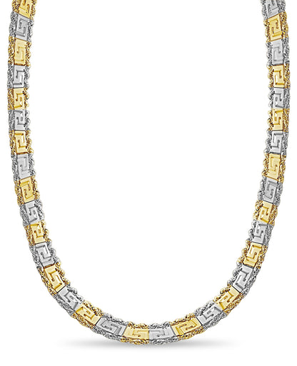 Rope & Greek Key Solid White/Yellow/Rose Gold Handmade Necklace , 12mm, 16-30 Inch
