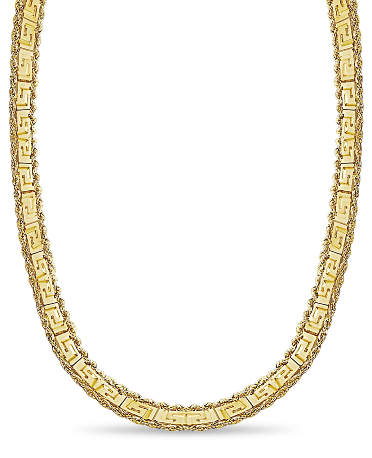 Rope & Greek Key Solid White/Yellow/Rose Gold Handmade Necklace , 12mm, 16-30 Inch