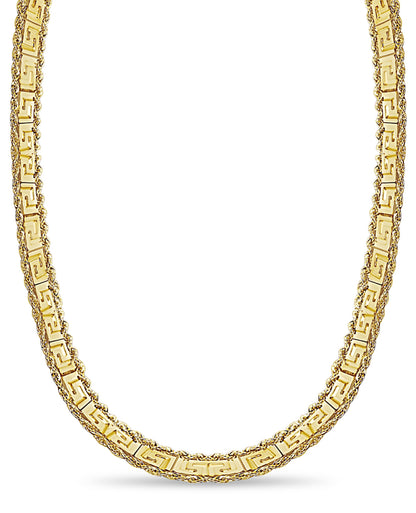 Rope & Greek Key Solid White/Yellow/Rose Gold Handmade Necklace , 12mm, 16-30 Inch