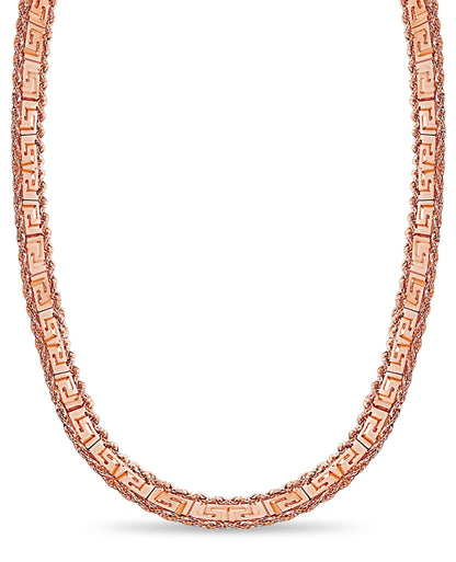 Rope & Greek Key Solid White/Yellow/Rose Gold Handmade Necklace , 12mm, 16-30 Inch