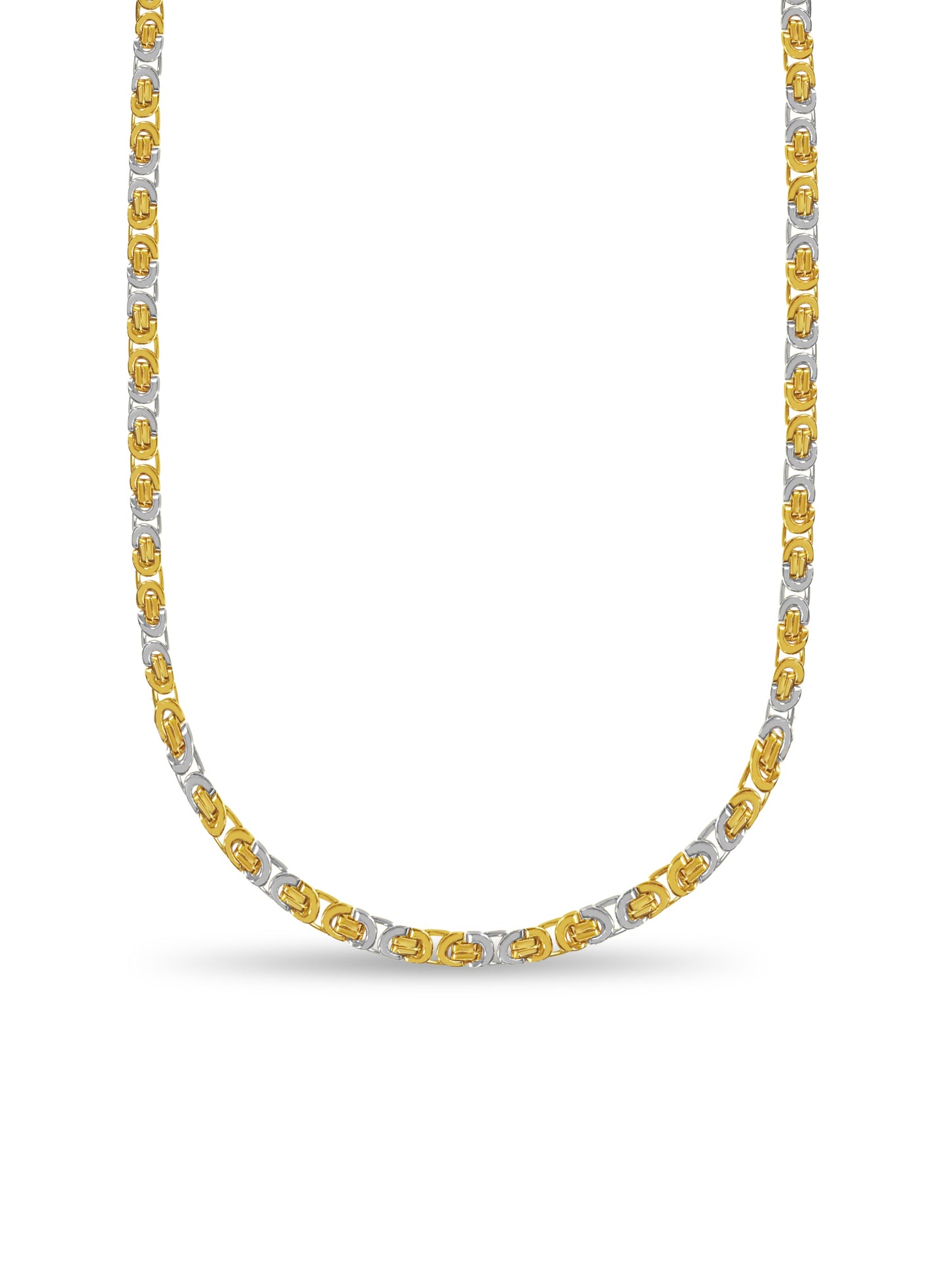 Flat Byzantine Solid White/Yellow/Rose Gold Handmade Necklace , 11mm, 16-30 Inch