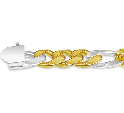 ID Figaro Solid White/Yellow/Rose Gold Handmade Bracelet , 12mm, 6.5-10 Inch