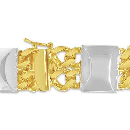 Curb & Bar Solid White/Yellow/Rose Gold Handmade Bracelet , 17mm, 6.5-10 Inch