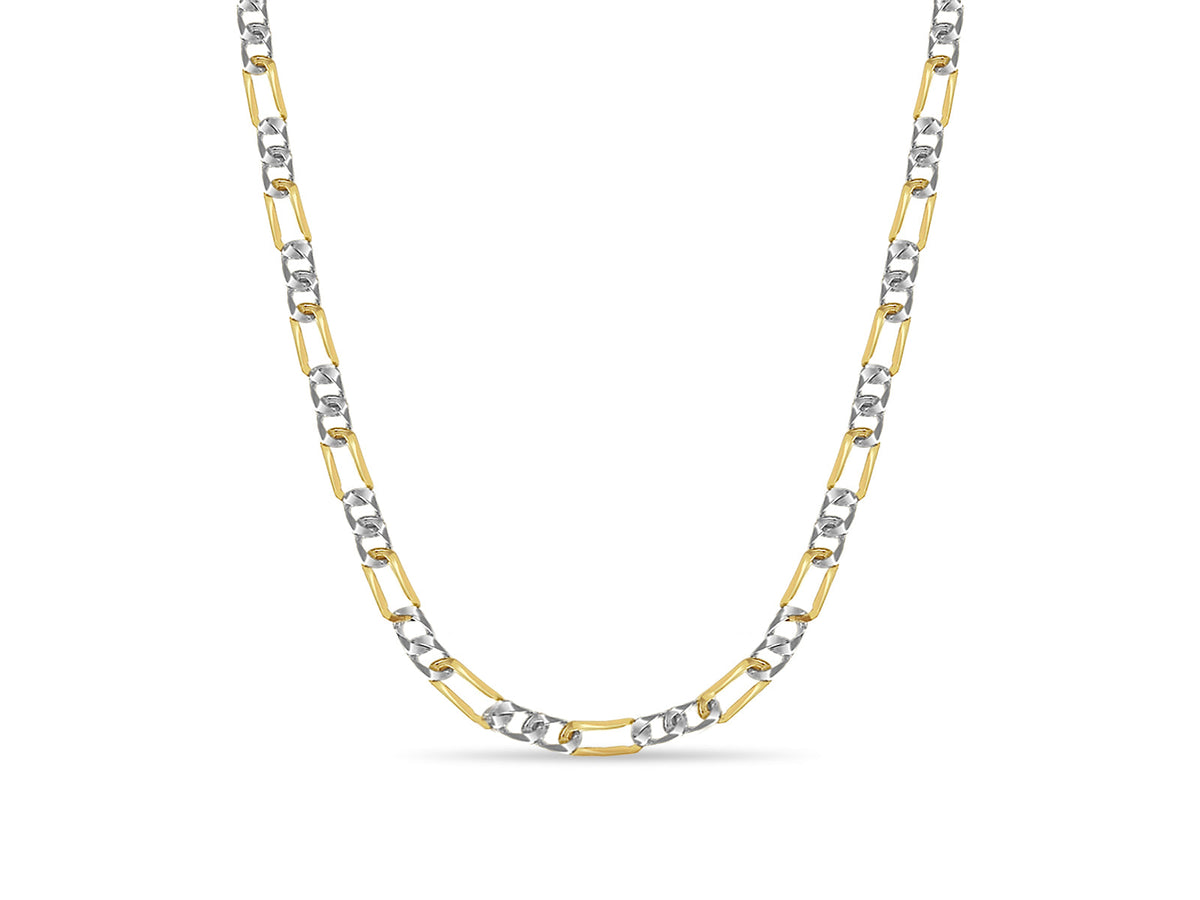 Figaro Solid White/Yellow/Rose Gold Handmade Necklace , 7mm, 16-30 Inch