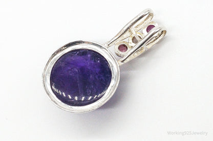 Vintage Large Purple Amethyst Multi Gem Sterling Silver Pendant