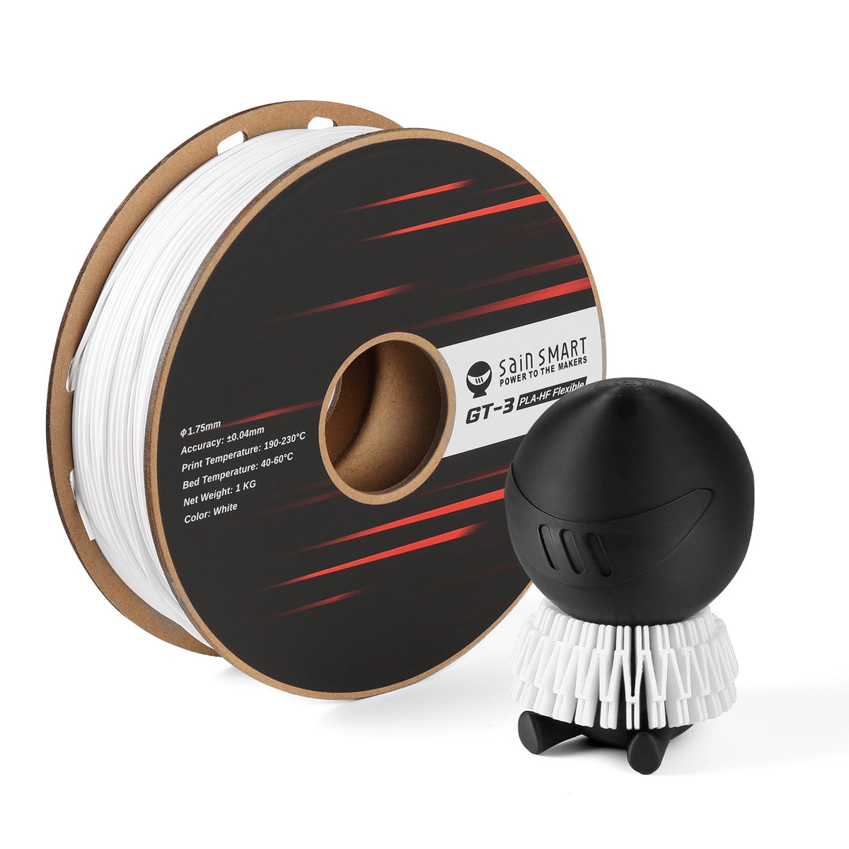 GT-3 High Flowability Flexible PLA Filament 1.75mm, 1KG, ±0.04mm, Black/White — photo 7 of 7