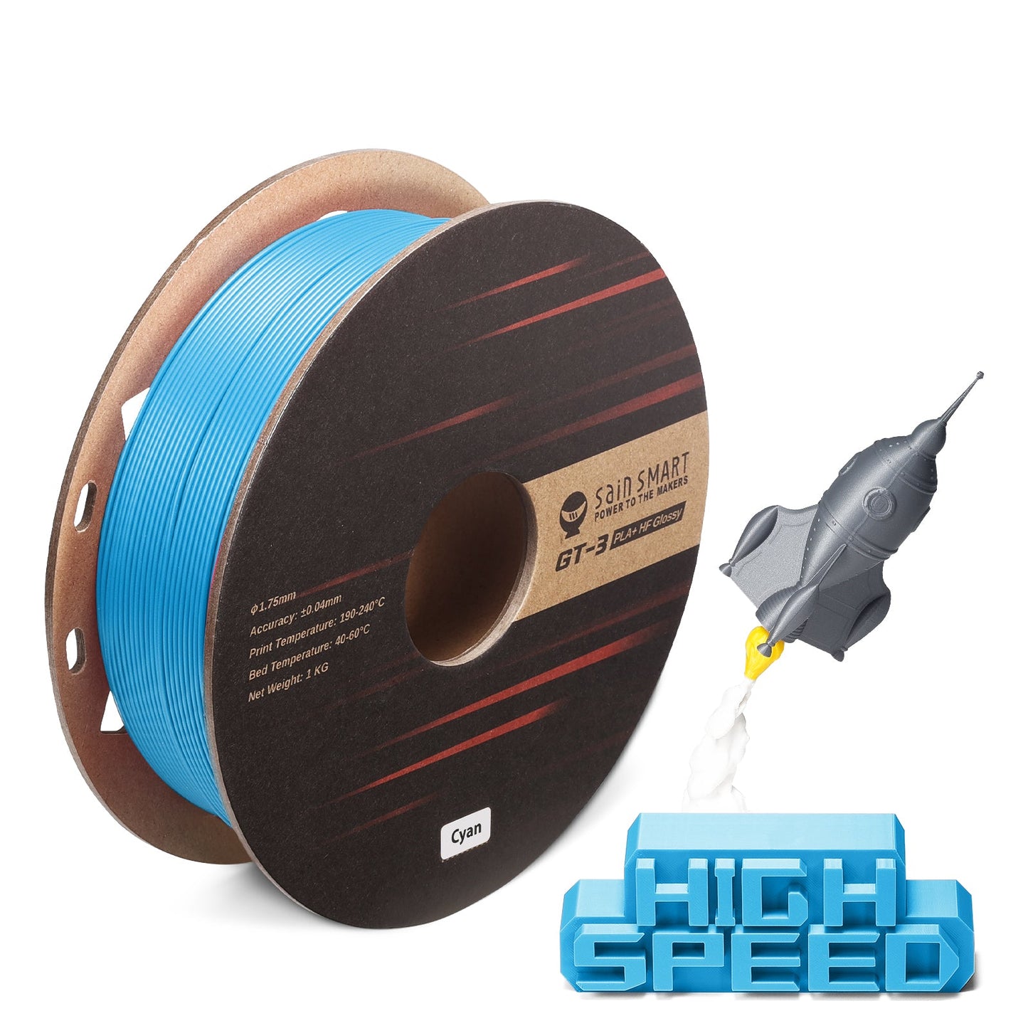GT-3 High Speed Glossy PLA+ Filament 1.75mm, 1KG, ±0.04mm, Cyan/Magenta/Yellow/Silver — photo 1 of 7