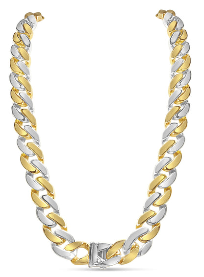 Miami Cuban Solid White/Yellow/Rose Gold Handmade Necklace , 16mm, 16-30 Inch