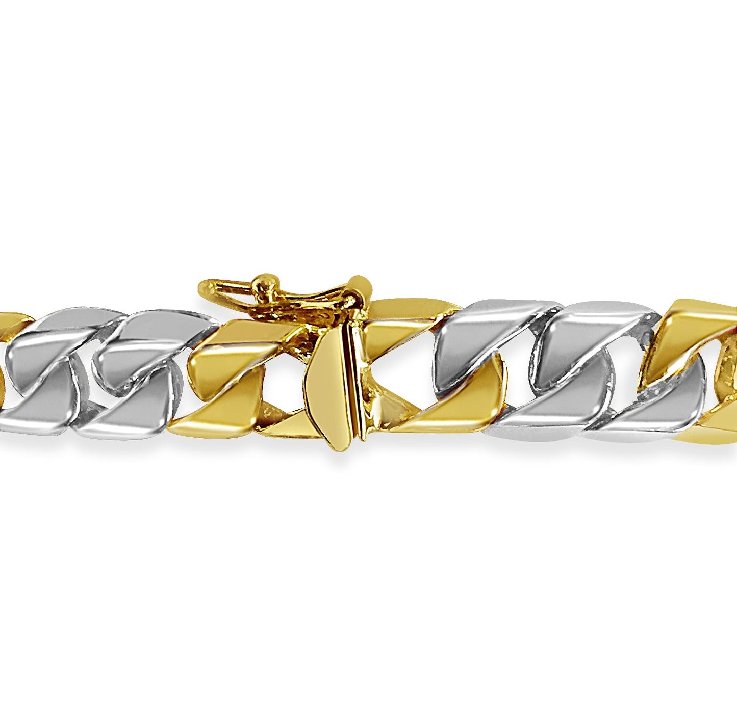 Curb Solid White/Yellow/Rose Gold Handmade Bracelet , 9mm, 6.5-10 Inch
