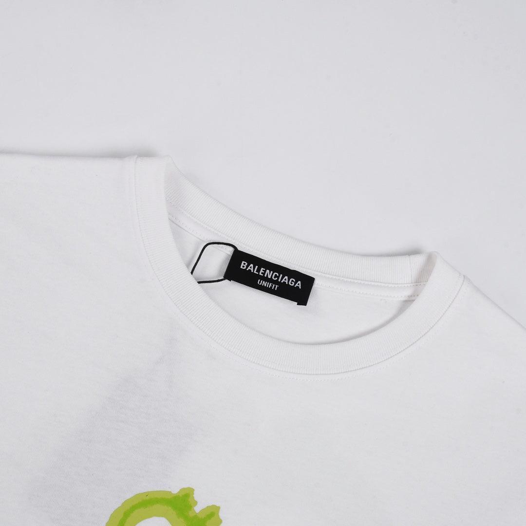 Balenciaga White & Green T-Shirt Without Collar