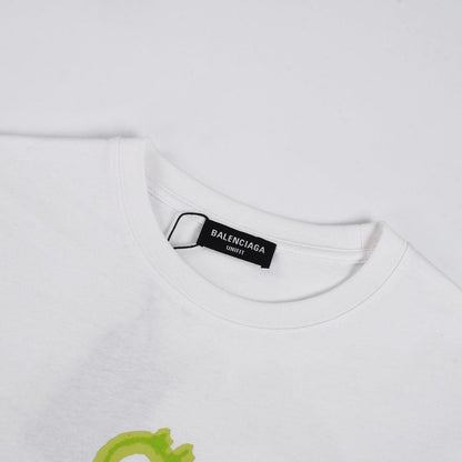 Balenciaga White & Green T-Shirt Without Collar