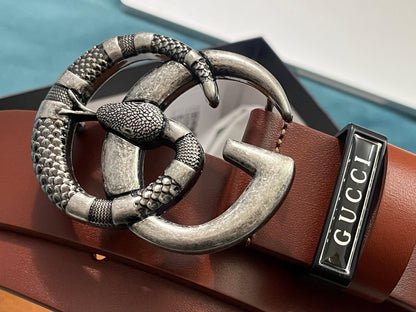 GUCCI Embellished coated-canvas and leather belt 'Brown'