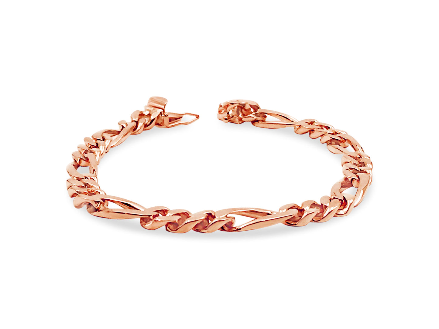 Figaro Solid White/Yellow/Rose Gold Handmade Bracelet , 7mm, 6.5-10 Inch