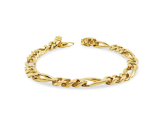 Figaro Solid White/Yellow/Rose Gold Handmade Bracelet , 7mm, 6.5-10 Inch