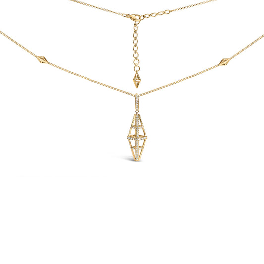 14K Yellow Gold 1.0 Cttw Diamond Studded Geometric Double Pyramid 18" Pendant Necklace (G-H Color, SI1-SI2 Clarity)