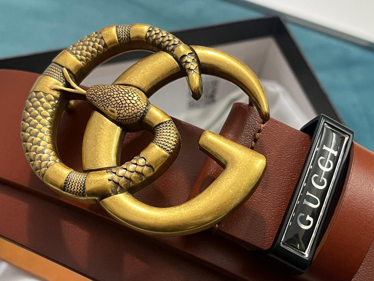 GUCCI Embellished coated-canvas and leather belt 'Brown'
