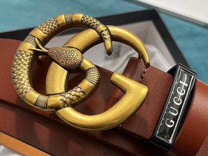 GUCCI Embellished coated-canvas and leather belt 'Brown'