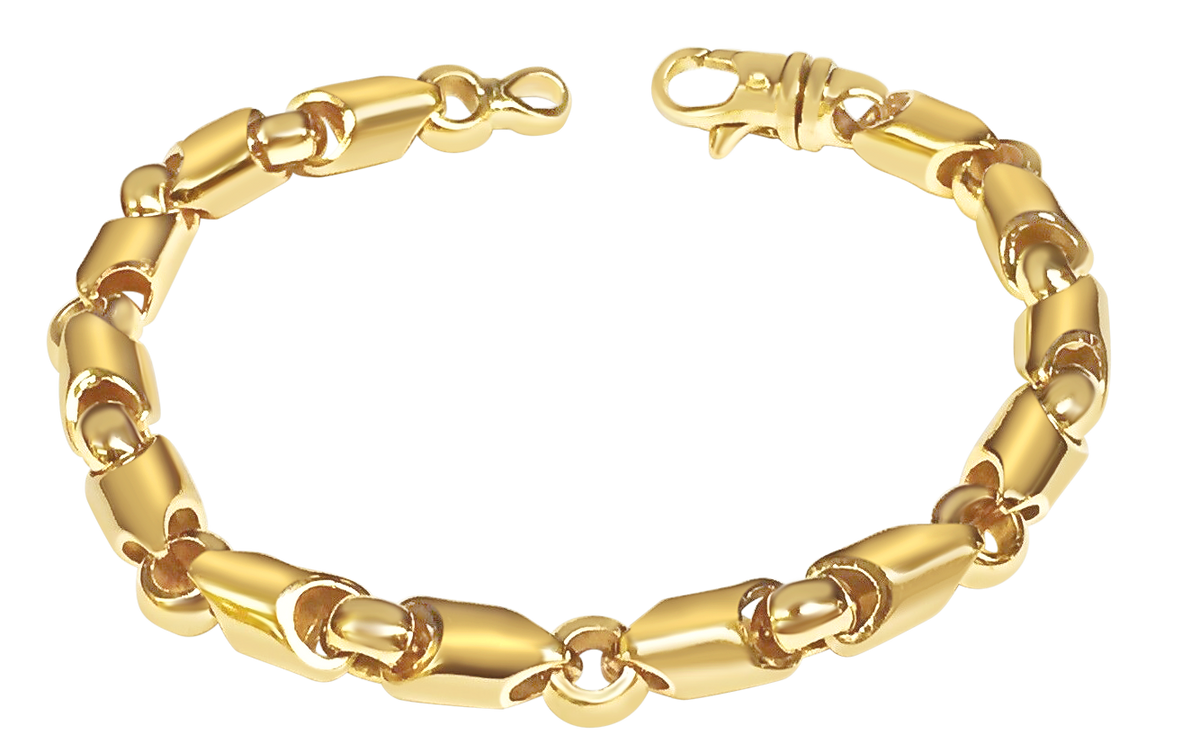 Fancy Tube Solid White/Yellow/Rose Gold Handmade Bracelet , 8mm, 6.5-10 Inch