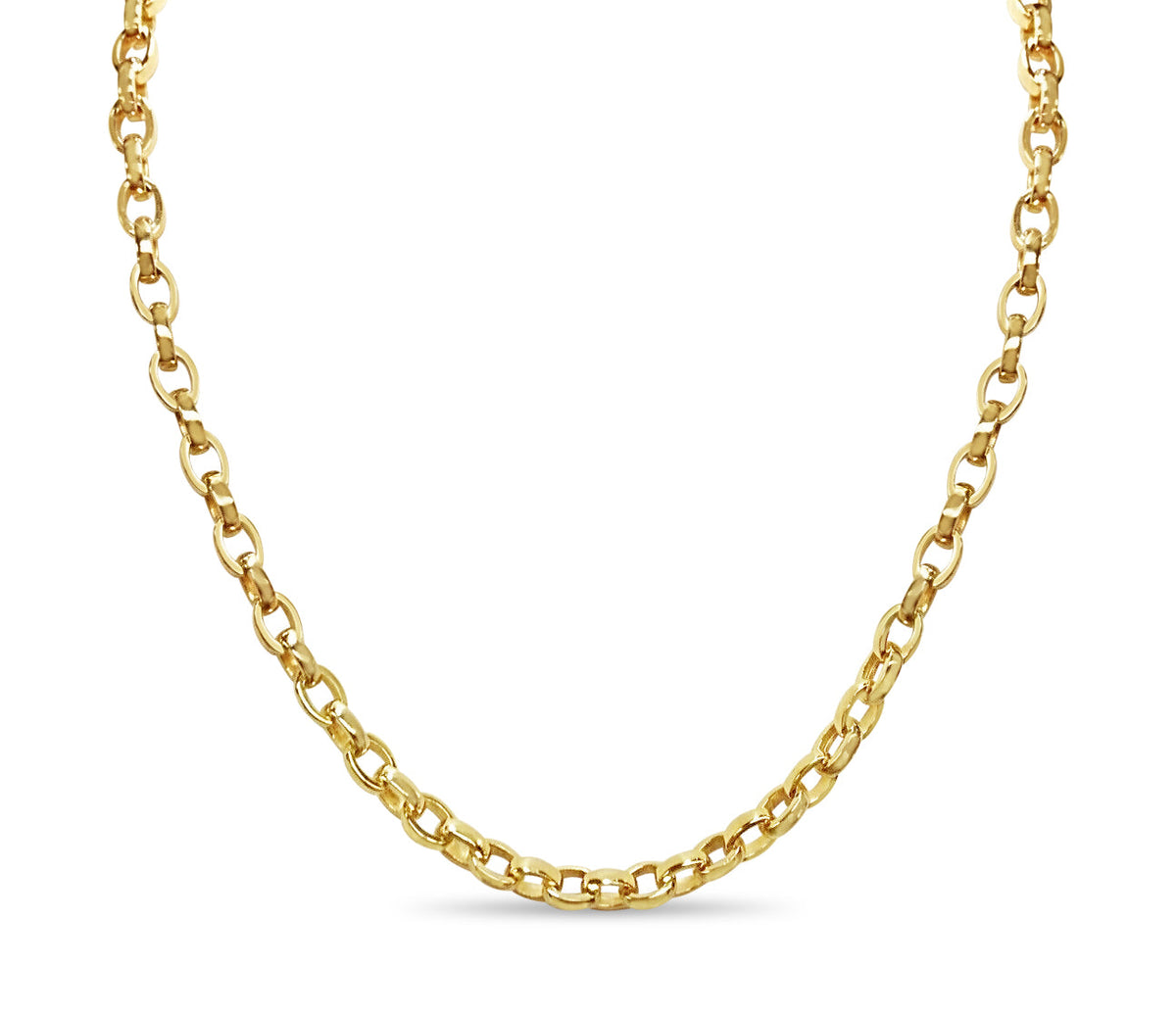 Oval Rolo Solid White/Yellow/Rose Gold Handmade Necklace , 6mm, 16-30 Inch