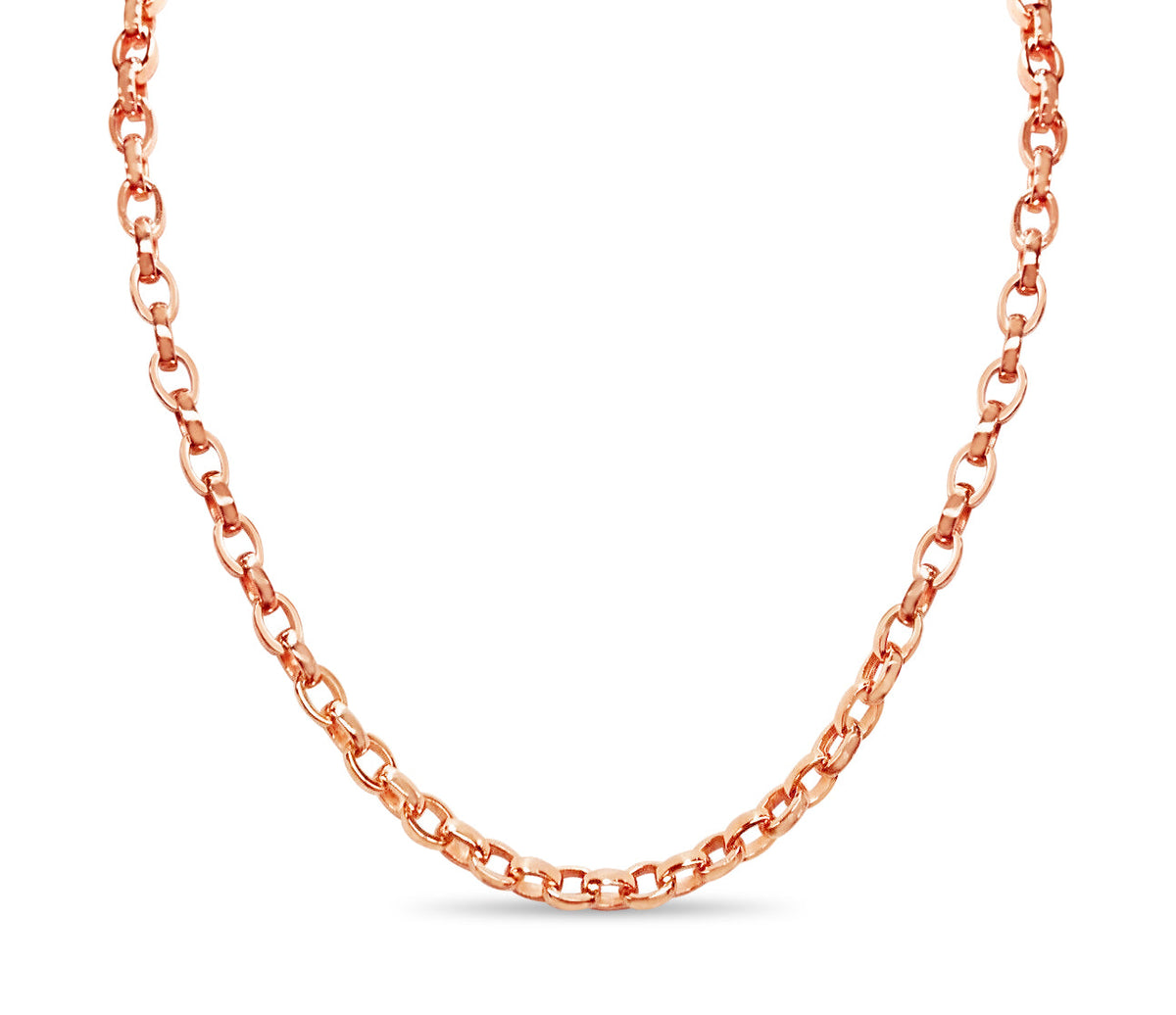 Oval Rolo Solid White/Yellow/Rose Gold Handmade Necklace , 6mm, 16-30 Inch