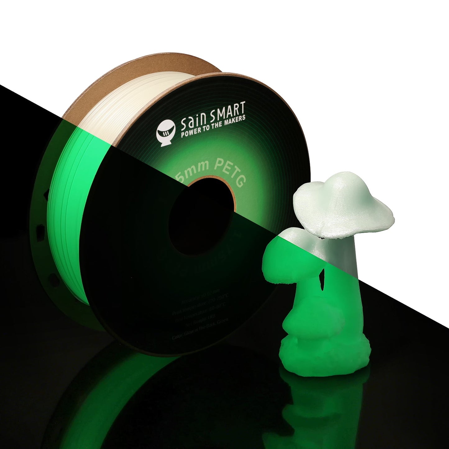 Glow-in-the-dark Green 1.75mm PRO-3 PETG Filament, 1kg — photo 1 of 7