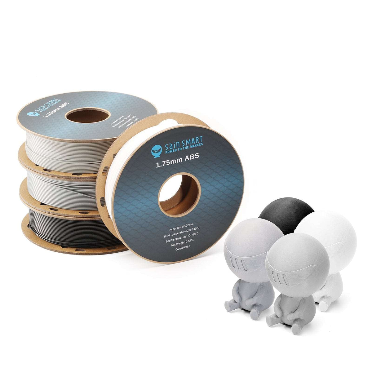 Black, White, Gray, Silver, 1.75mm ABS Filament 1.75mm, 500g x 4 Pack — photo 1 of 7
