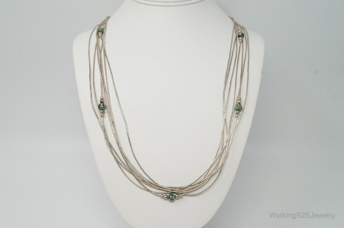 Vintage Native American Unsigned Green Spot Jasper Sterling Silver Necklace