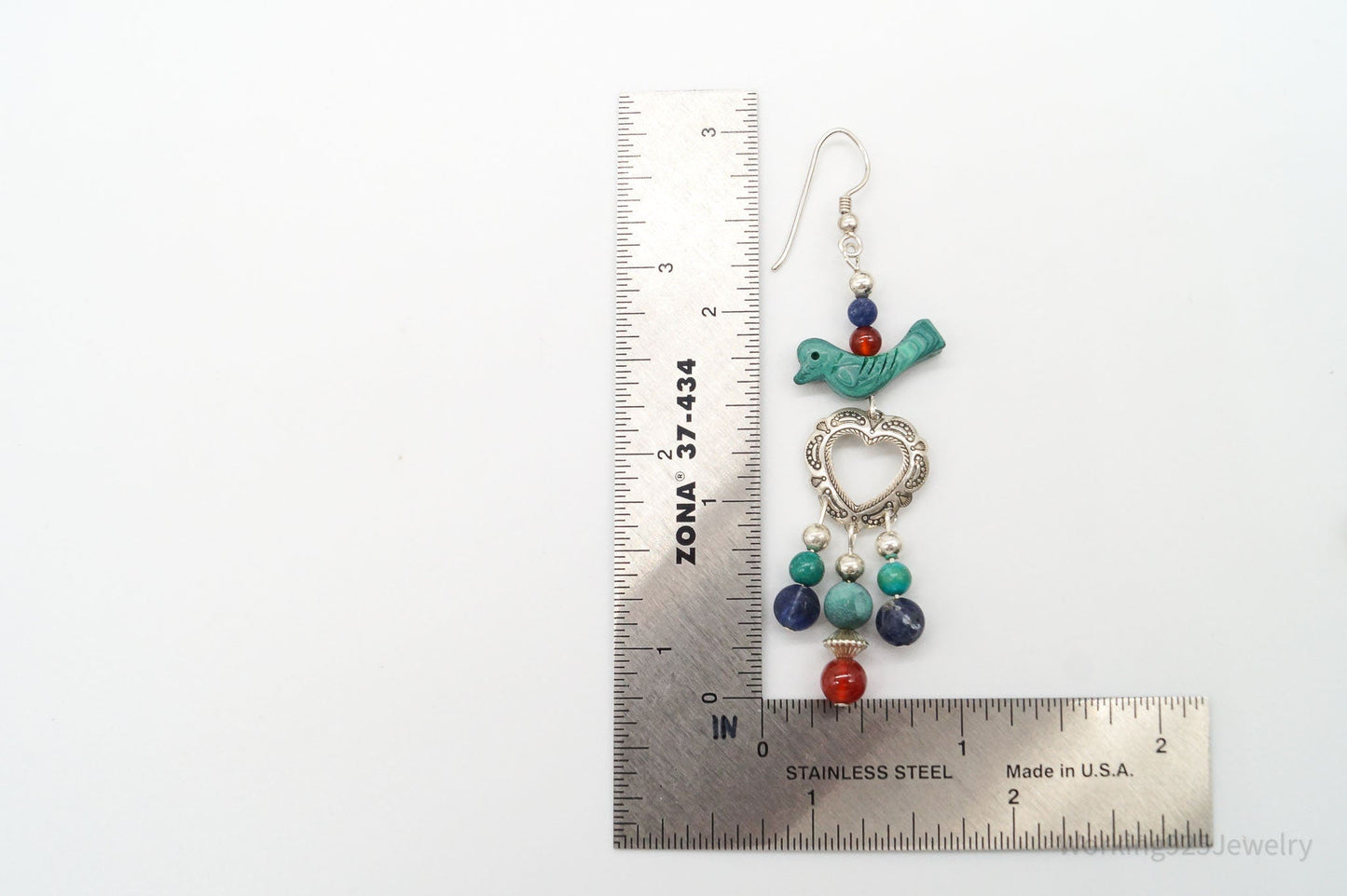 Vintage Native American QT Quoc Multi Gemstone Bead Sterling Silver Earrings