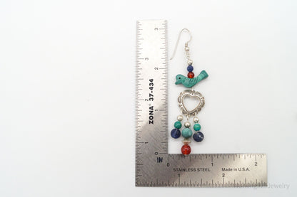 Vintage Native American QT Quoc Multi Gemstone Bead Sterling Silver Earrings