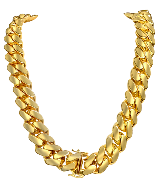 Miami Cuban Solid White/Yellow/Rose Gold Handmade Necklace , 18mm, 16-30 Inch