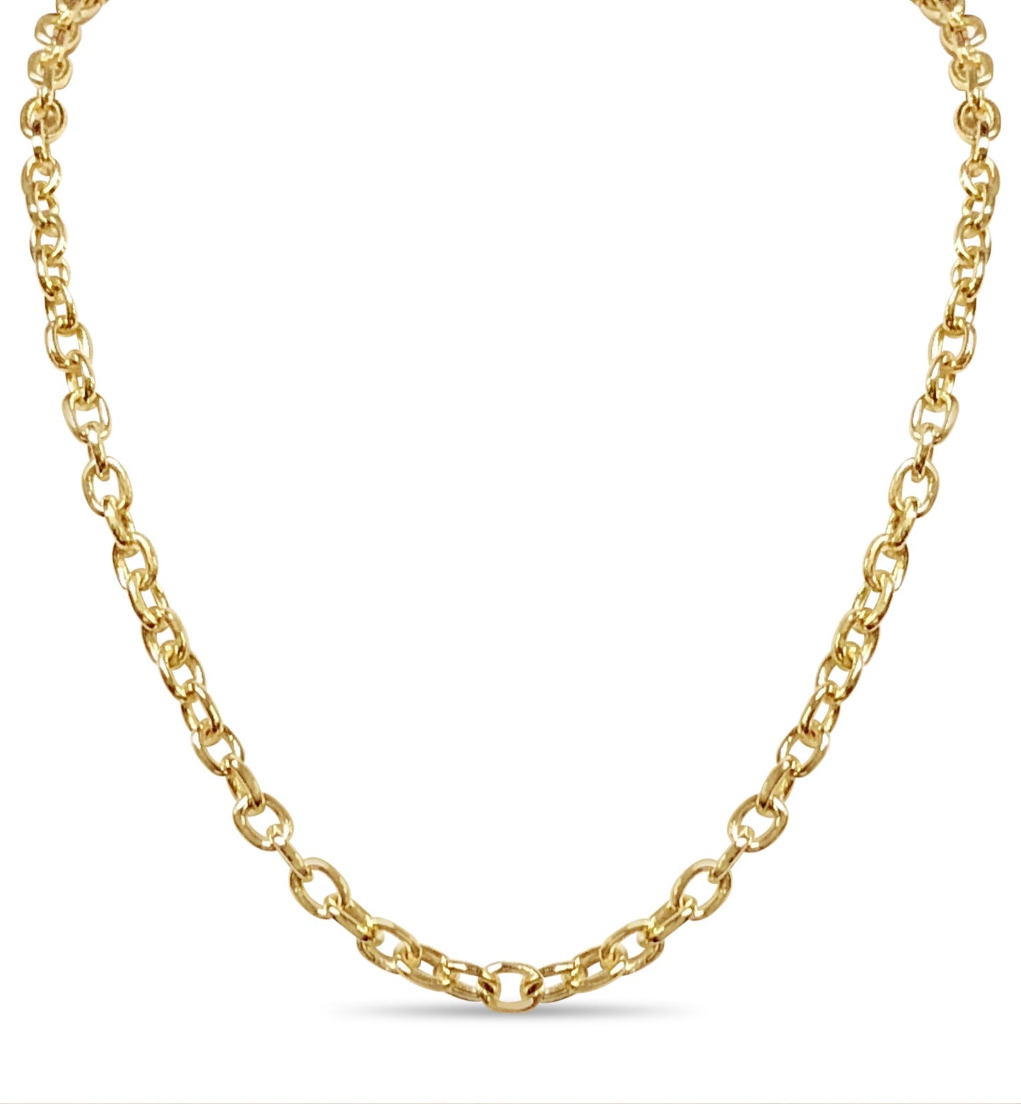 Fancy Rolo Solid White/Yellow/Rose Gold Handmade Necklace , 6mm, 16-30 Inch