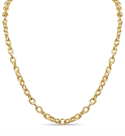 Fancy Rolo Solid White/Yellow/Rose Gold Handmade Necklace , 6mm, 16-30 Inch