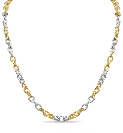 Fancy Rolo Solid White/Yellow/Rose Gold Handmade Necklace , 6mm, 16-30 Inch